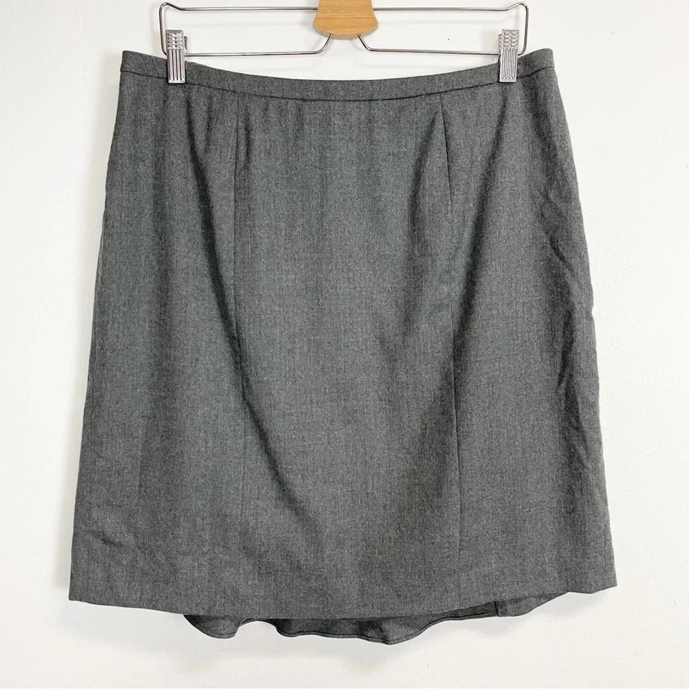 NEW Talbots Skirt Womens 14 WP Petite Gray Ruffle Wool Stretch Waist NWT